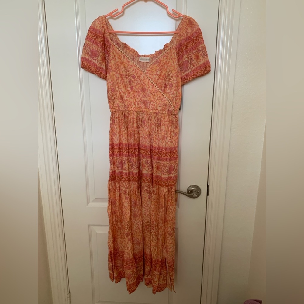 NWT Lucky Brand XS Boho Floral Midi Dress Cotton Modal Wrap Style Side Slit